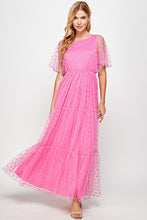 Fuchsia Polka Dot Mesh Maxi Dress