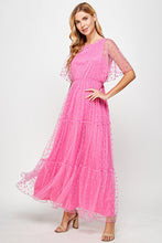 Fuchsia Polka Dot Mesh Maxi Dress