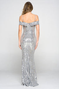 Grey Off Shoulder Sequence Dress