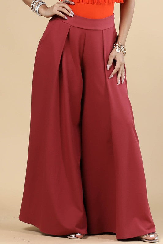 Rust Solid Color Women Wide Palazzo Pants