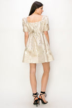 Cream Square Neck Jacquard Glitter Baby Doll Mini Dress