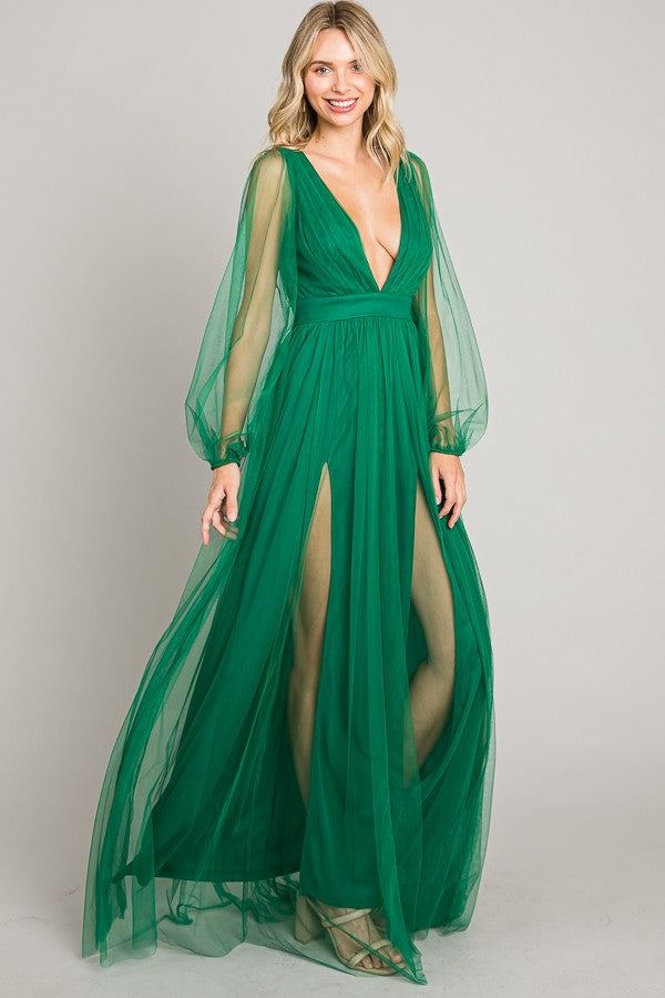 Kelly Green Mesh Long Dress