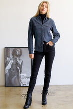 Dark Denim Chambray Button Down Top Denim Blouse Shirt