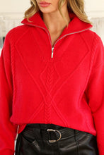 Red Textured Half Zip Pull Over Sweater
