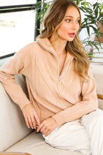 Camel Textured Half Zip Pull Over Sweater