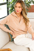 Camel Textured Half Zip Pull Over Sweater