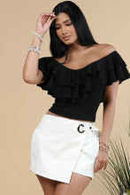 Black V Neck Ruffled Top