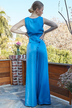 Blue Solid Color V Neck Vest And Pants Set