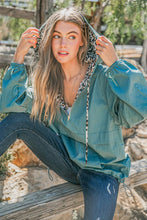 Teal Leopard Print Hoodie Zipper Up Pocket Windbreaker