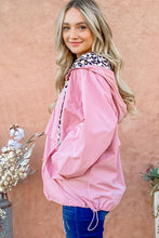 Mauve Leopard Print Hoodie Zipper Up Pocket Windbreaker