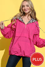 Fuchsia Leopard Print Hoodie Zipper Up Pocket Windbreaker