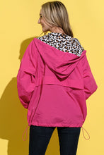 Fuchsia Leopard Print Hoodie Zipper Up Pocket Windbreaker