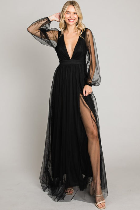 Black Mesh Long Dress