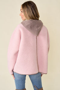 Pink/Mocha Faux Suede Fabrication And Hooded Solid Jacket