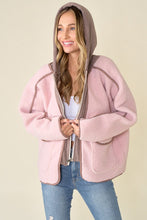 Pink/Mocha Faux Suede Fabrication And Hooded Solid Jacket