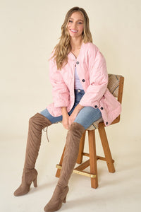 Pink Women's Onion Quilted Liner Jacket Button Down