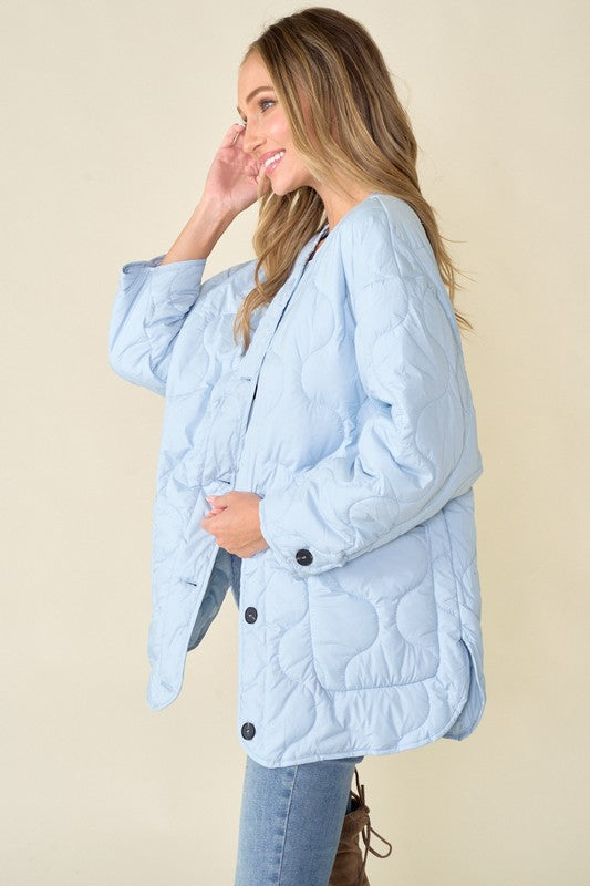 Blue Women's Onion Quilted Liner Jacket Button Down