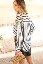Black Long Sleeve Button Down Striped Satin Shirt