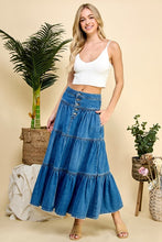 Front Button 3 tiered Denim Skirt