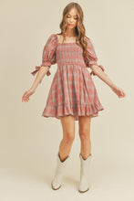 Dusty Mauve Plaid Smocked Mini Dress