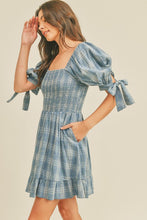 Blue Plaid Smocked Mini Dress