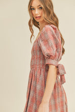 Dusty Mauve Plaid Smocked Mini Dress