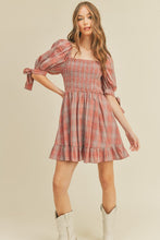 Dusty Mauve Plaid Smocked Mini Dress