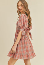 Dusty Mauve Plaid Smocked Mini Dress