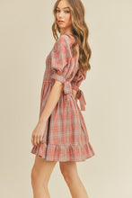 Dusty Mauve Plaid Smocked Mini Dress