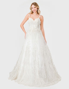 Off-White Strap Lace Beaded Wedding Dress