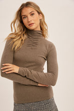 Grey Shirring Mock Neck Fitted Sweater