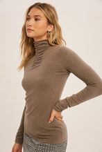 Grey Shirring Mock Neck Fitted Sweater