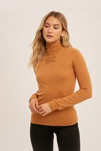 Pumpkin Shirring Mock Neck Fitted Sweater