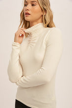 Ivory Shirring Mock Neck Fitted Sweater
