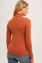 Rust Shirring Mock Neck Fitted Sweater