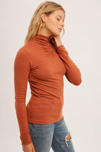 Rust Shirring Mock Neck Fitted Sweater