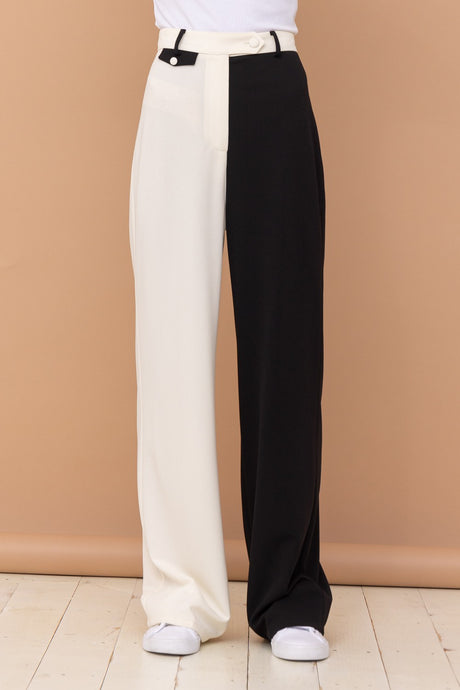 Black White Long Pants W/ Small Coin Flap Pocket Detail