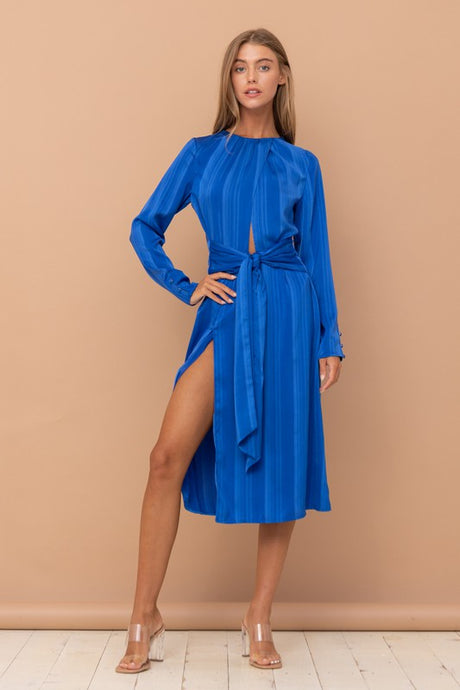 Royal Blue Maxi Dress W/ Cut-Out Detail/Waist Ribbon Tie