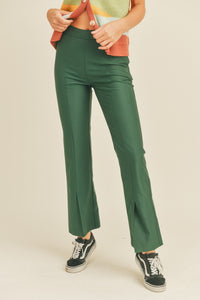 Forest Green High Rise Split Hem Pants