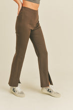Chocolate Brown High Rise Split Hem Pants