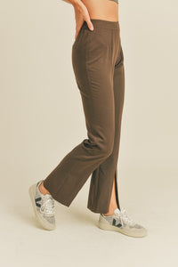 Chocolate Brown High Rise Split Hem Pants