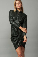 Deep Forest Mini LSLV Dress W/ Asymmetrical Buttons