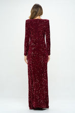 Berry Long Sleeve Velvet Sequin Maxi Dress