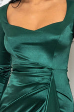 Hunter Green Satin Square Neck Ruched Midi Dress