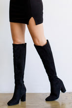 Black Women's Faux Suede Block Heel Knee High Boot