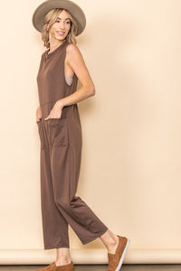Mocha French Terry Front Pocket Detailed Jumper Jumpsuit