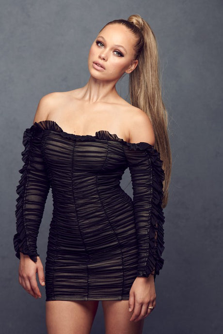 Black/Combo Ruffled Hem Dress