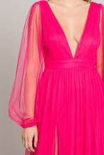 Fuschia Mesh Long Dress