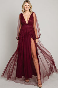 Wine Mesh Long Dress