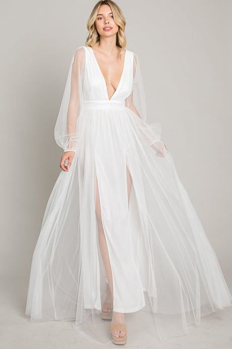 White Mesh Long Dress